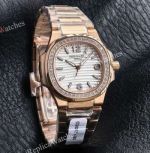 RRR Factory Patek Philippe Nautilus Cal.E 23-250SC Movement 32mm White Face Rose Gold Band Women Watch